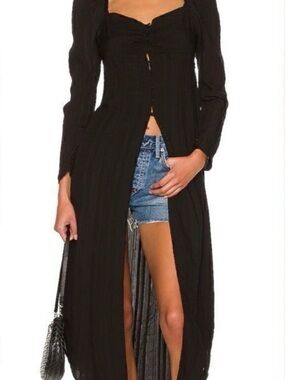 Free People Black Long Sleeve Maxi Dress with Front Slit